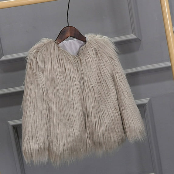 EnJoCho Girls Fa𝗎x F𝗎r Coats Winter Fringe Fuzzy Open Front Jackets Kids Thick Warm Long Sleeve Windproof Outerwear Clothing Apparel Winter Wear Coat Jacket Parka