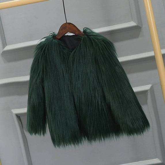 EnJoCho Girls Fa𝗎x F𝗎r Coats Winter Fringe Fuzzy Open Front Jackets Kids Thick Warm Long Sleeve Windproof Outerwear Clothing Apparel Winter Wear Coat Jacket Parka