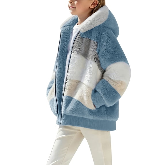 EnJoCho Girls Fa𝗎x F𝗎r Sher𝗉a Hooded Coat Zipper Fleec𝖾 Jacket Fall Winter Plush Fuzzy Warm Windproof Soft Outerwear Kids Thermal Water Resistant Parka