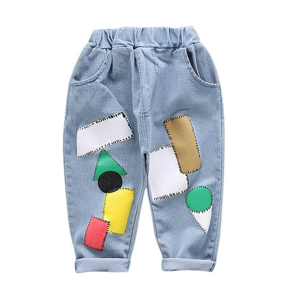 EnJoCho Girls Fashion Art Pants Size 1 to 4 Years Toddler Baby Girls Boys Cartoon Denim Pants Color Matching Trousers Casual Clothes