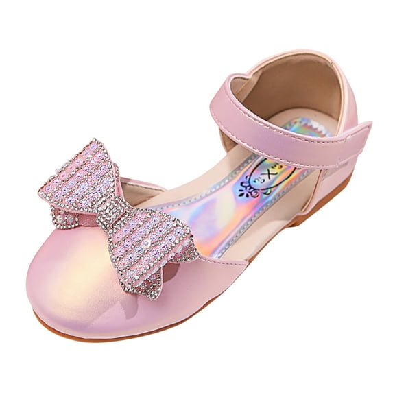 EnJoCho Girls Fashion Princess Shoes Star Sequin Rhinestone Bow Sandals Dancing Shoes Pearl Bling Shoes Single Kids Shoes Little Girl Stylish Party Shoes Pink
