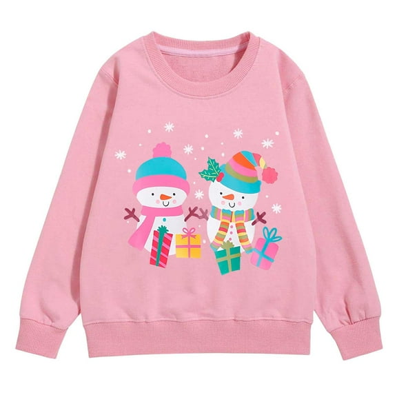 EnJoCho Girls Festive Xmas Sweatshirt - Cute Christmas Doodle Graphic Crewneck Pullover Top for Kids 3-14Y Holiday Season