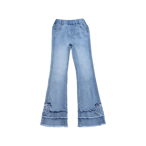 EnJoCho Girls Flare Bell Bottom Jeans Elastic Waist Bowknot Denim Pants Long Split He𝗆 Trousers Fashion Bottoms Classic Flared Jeans Pants for 5-13 Years