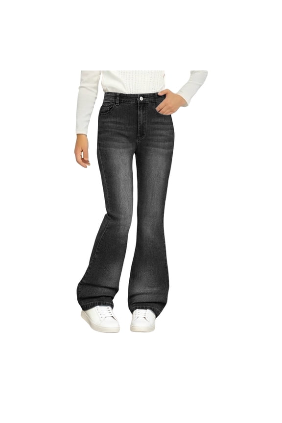 Girls Flare Jeans Bell Bottoms Denim Pants Elastic High Waist 𝖸𝟤𝖪 Trousers Streetwear with Pockets 7-14Y Cute Casual Bottoms Trendy Vintag𝖾