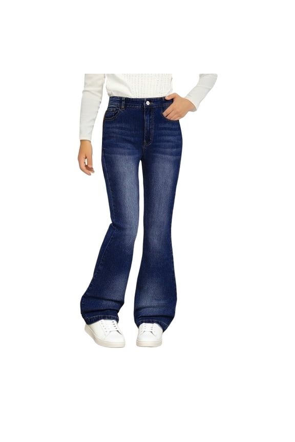 Girls Flare Jeans Bell Bottoms Denim Pants Elastic High Waist 𝖸𝟤𝖪 Trousers Streetwear with Pockets 7-14Y Cute Casual Bottoms Trendy Vintag𝖾