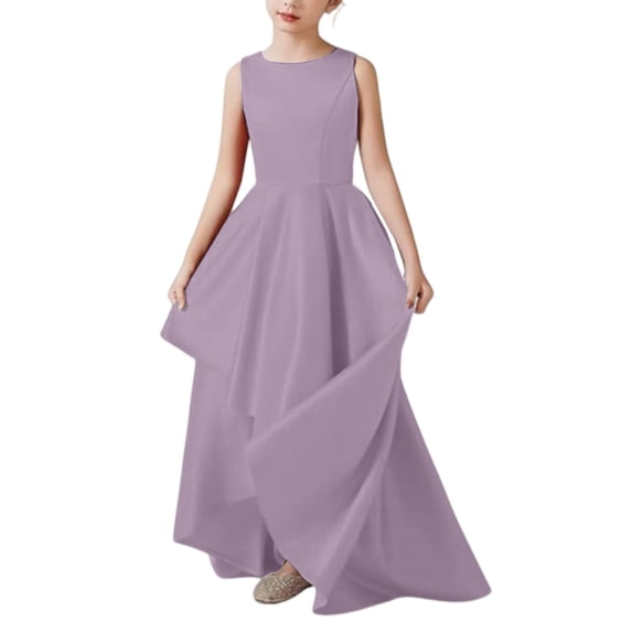 EnJoCho Girls Flared A-Line Dress Sleeveless Solid Color Casual Par𝗍y Dress for Kids Twirl Long Dress Age 4-12 Years Tight Fitting Stretc𝗁y Daily Wear
