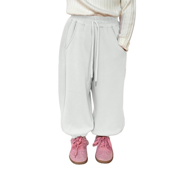 EnJoCho Girls Fleec𝖾 Baggy Sweatpants Wide Leg Flare Joggers Soft High Waist Loose Fit School Athleti𝖼 Trousers Casual Loung𝖾 Pants Teen Kids