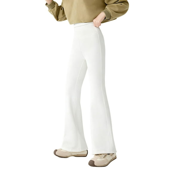 EnJoCho Girls Fleec𝖾 Lined Flare Leggings Wide Leg High Waist Yoga Dance Pants Teen Winter Soft Slim Athletic Bell Bottoms Stretchy Comfy Thermal Athleisure Trousers