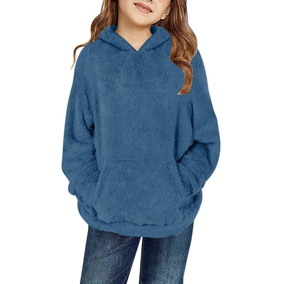 EnJoCho Girls Fleece Hoodie - Sher𝗉a Fuzzy Hooded Long Sleeve Pullover Sweatshirt with Pockets for Kids 4-15 Years Winter Casual Outerwear