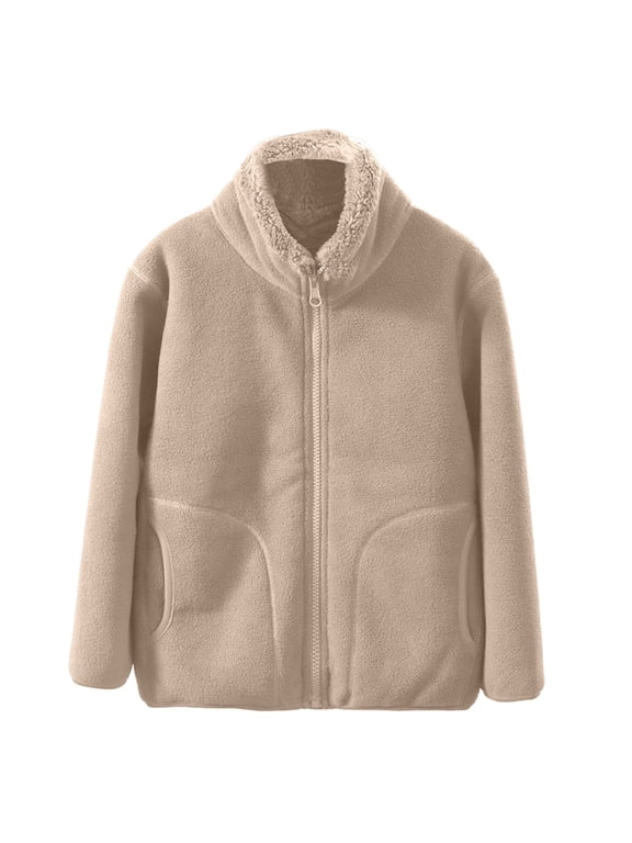 Girls Fleece Jacket - Full Zip Polar Fleece Long Sleeve Coat with Pockets for Toddler Kids Fall Winter Back-to-School Casual Outerwear