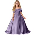 thumbnail image 1 of EnJoCho Girls Formal Dress Off Shoulder Satin Big Bow A Line Floor Length Gown For Little Girls Wedding Flower Girl Birthday Party Evening Wear, 1 of 4