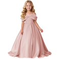 thumbnail image 1 of EnJoCho Girls Formal Dress Off Shoulder Satin Big Bow A Line Floor Length Gown For Little Girls Wedding Flower Girl Birthday Party Evening Wear, 1 of 4