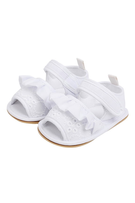 Girls Frilly Open-Toe Sandals, Ruffled First Walker Shoes with Flexible Sole, Summer Flat Footwear for Toddler Special Occasions & Photo Sessions