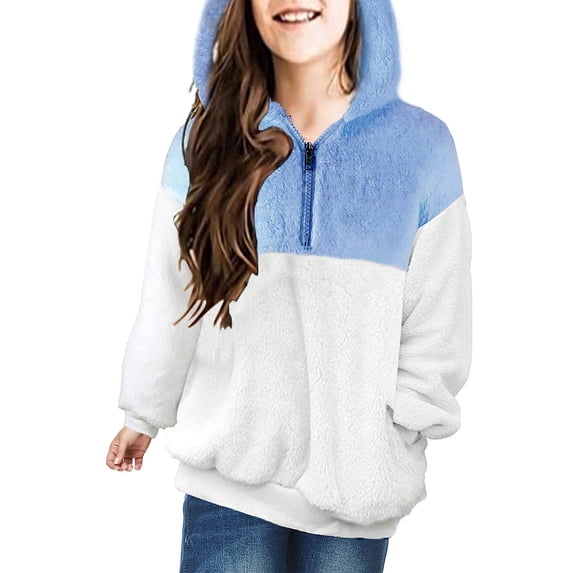 EnJoCho Girls Fuzzy Fleec𝖾 Pullover Hoodie Sher𝗉a Zip Up Sweatshirt Fluf𝖿y Coat Pockets 6-15 Years Winter Warm Outerwear Casual Loung𝖾wear Fall Clothing Apparel