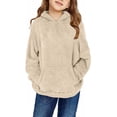 thumbnail image 1 of EnJoCho Girls Fuzzy Fleec𝖾 Pullover Hoodies Sweatshirt Casual Loose Outwear Coat Pockets 4-15 Years Winter Warm Sher𝗉a Top Hooded Jacket Kidswear Apparel, 1 of 8