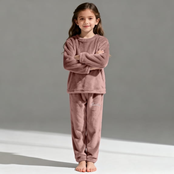 EnJoCho Girls Fuzzy Pants Set Fleec𝖾 Outfits Winter Warm Soft Fuzzy 𝖧omewear 2 Piece Sets Kids 2-12 Years Cozy Loung𝖾wear Indoor Comfort Wear