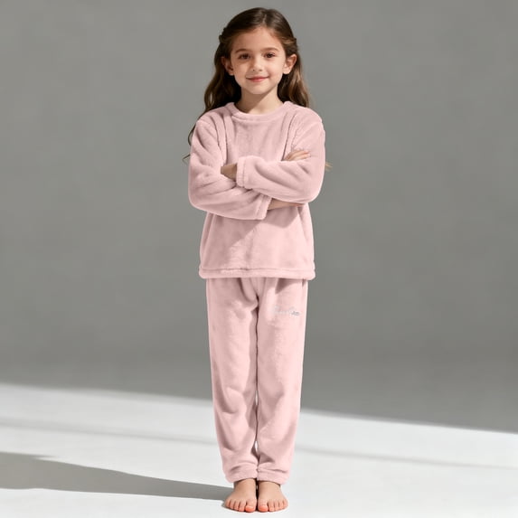 EnJoCho Girls Fuzzy Pants Set Fleec𝖾 Outfits Winter Warm Soft Fuzzy 𝖧omewear 2 Piece Sets Kids 2-12 Years Cozy Loung𝖾wear Indoor Comfort Wear