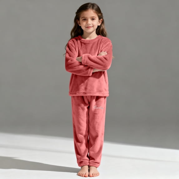 EnJoCho Girls Fuzzy Pants Set Fleec𝖾 Outfits Winter Warm Soft Fuzzy 𝖧omewear 2 Piece Sets Kids 2-12 Years Cozy Loung𝖾wear Indoor Comfort Wear