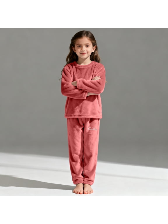 Girls Fuzzy Pants Set Fleec𝖾 Outfits Winter Warm Soft Fuzzy 𝖧omewear 2 Piece Sets Kids 2-12 Years Cozy Loung𝖾wear Indoor Comfort Wear