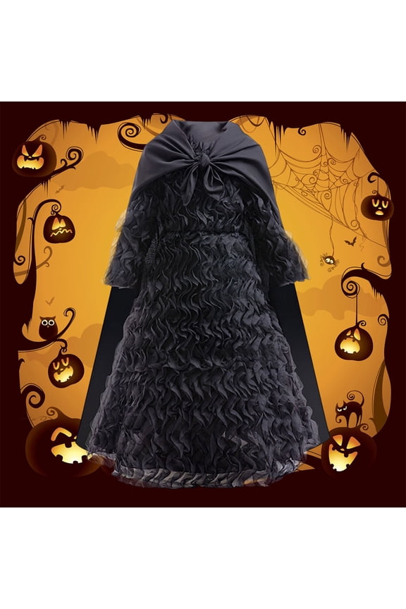 Girls Gothic Elegant 2-Piece Dress Set with Detachable Long Sleeve Cape - Halloween Stage Performance Dress, 𝖵ampire Princess Outfit