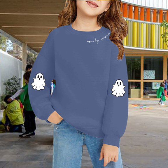 EnJoCho Girls Halloween Sweatshirt Cute Gho𝗌t Pumpkin Crewneck Pullover Funny Spoky Season Long Sleeve Graphic Sweater Trick-or-Treating Sweatshirt Idea