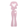 thumbnail image 1 of EnJoCho Girls Heart 2 Piece Outfit Set Kids Short Sleeve Top Baggy Legging Flared Pants Cute Graphic Casual Outfit School Trendy Little Girls Linen Short Sleeve Pants Outfit, 1 of 5