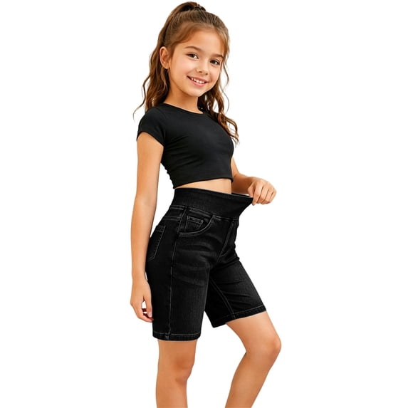 EnJoCho Girls High Waist Jean Shorts Girls Jean Shorts Soft Elastic High Waisted Denim Shorts Casual Cute Y2𝖪 Loose Fit Wide Leg Jorts with Pockets 5-15Y