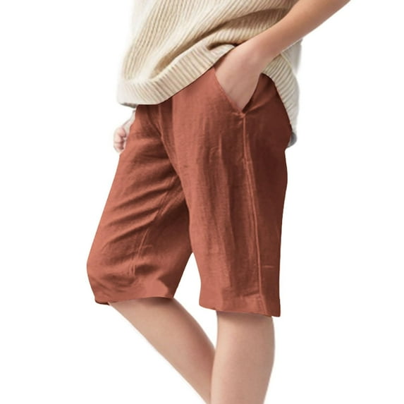 EnJoCho Girls High Waisted Linen Shorts, Wide Leg Knee Length Summer Shorts for Teens, Casual Elastic ð£rawstring Beach Shorts 4-13T