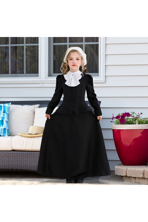 Girls Historical Dress - Ruffled Doll Collar Outfit with Button for Halloween & Cos-play Dress