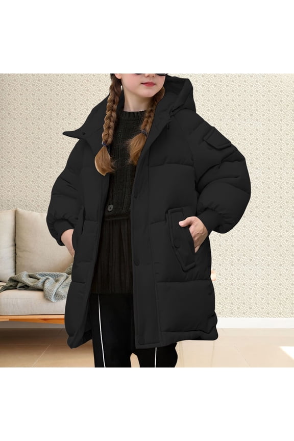 Girls Hooded Puffer Long Coat Zipper Lightweight Winter Warm Quilted Jacket Outerwear Kids 3-12 Years Parka Anorak Snow Coat Down Jacket Winter Wear Clothing Apparel