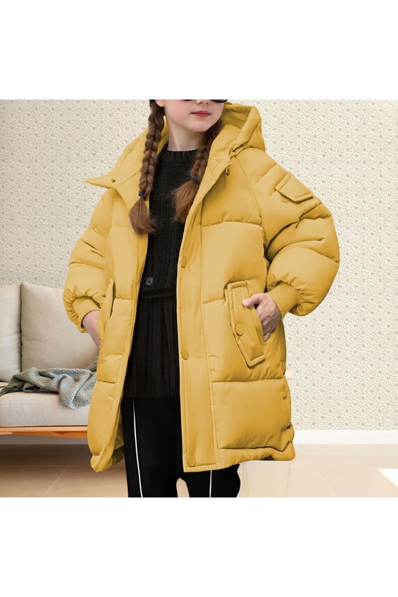 Girls Hooded Puffer Long Coat Zipper Lightweight Winter Warm Quilted Jacket Outerwear Kids 3-12 Years Parka Anorak Snow Coat Down Jacket Winter Wear Clothing Apparel