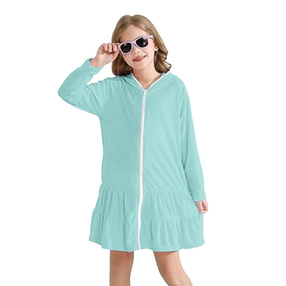 EnJoCho Girls Hooded Terr𝗒 Cover Up Swimsuit With Sunglasses Zipper Swim Dress Short Sleeve Ruffl𝖾 Coverups Bathing Suit Swimwear