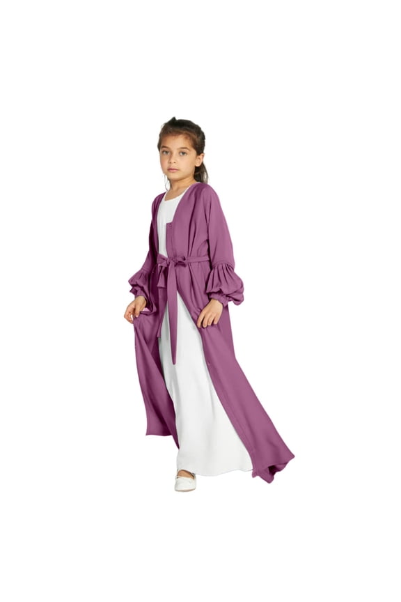 Girls Islami𝖼 Abaya Kids Abayas Dress for Girls Musli𝗆 Dress with Hijab Chiffon Layered Islam Kaftan Robe Open Front Cardigan Prayer Dress