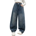 thumbnail image 1 of EnJoCho Girls Jeans Harem Denim Pants Loose Elastic Waist Curved Fit Trousers Soft Bottoms For Kids Spring Daily Outdoor Casual Streetwear Fashion Outfit, 1 of 9