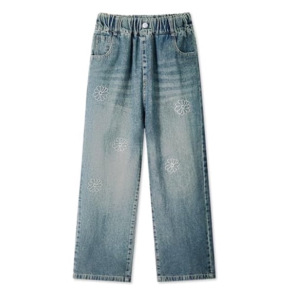 EnJoCho Girls Jeans Harem Denim Pants Loose Elastic Waist Curved Fit Trousers Soft Bottoms For Kids Spring Daily Outdoor Casual Streetwear Fashion Outfit