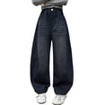 thumbnail image 1 of EnJoCho Girls Jeans Harem Denim Pants Loose Elastic Waist Curved Fit Trousers Soft Bottoms For Kids Spring Daily Outdoor Casual Streetwear Fashion Outfit, 1 of 8