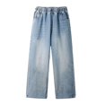 thumbnail image 1 of EnJoCho Girls Jeans Harem Denim Pants Loose Elastic Waist Curved Fit Trousers Soft Bottoms For Kids Spring Daily Outdoor Casual Streetwear Fashion Outfit, 1 of 4