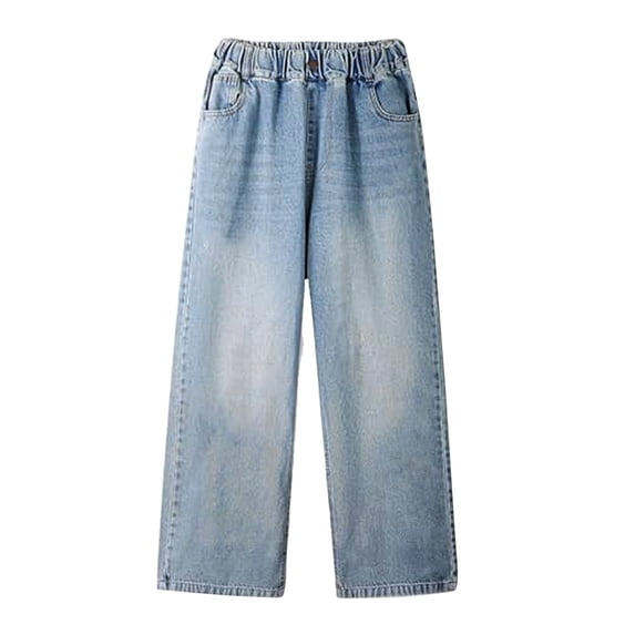 EnJoCho Girls Jeans Harem Denim Pants Loose Elastic Waist Curved Fit Trousers Soft Bottoms For Kids Spring Daily Outdoor Casual Streetwear Fashion Outfit