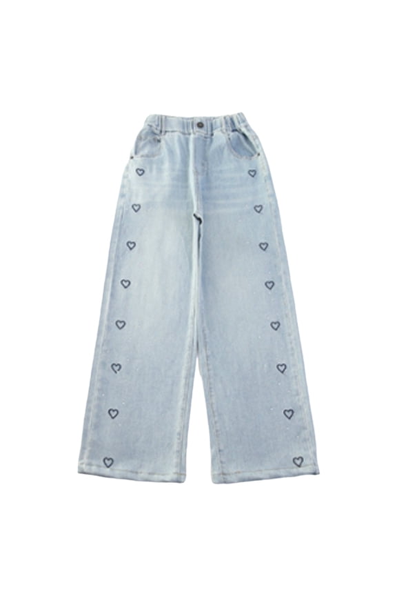 Girls Jeans Wide Leg Denim Pants Ripped Baggy High Waisted with Pockets Teen Casual Kids Children Korean Style Thin Summer Jeans For Girls Peach Heart Wide Leg Trousers