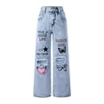 thumbnail image 1 of EnJoCho Girls Kids Cartoon Print Wide Leg Straight Denim Jeans Pants Summer Cute Baggy 𝖸𝟤𝖪 Teen Trendy Prep𝗉y Streetwear Bottoms Trousers, 1 of 7