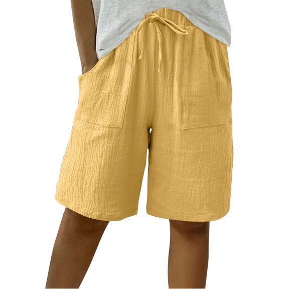 EnJoCho Girls Knee Length Cotton Linen 𝖡ermuda Shorts, High Waisted Wide Leg Casual Vacation Pant with Pocket, Lien Summer Style Shorts