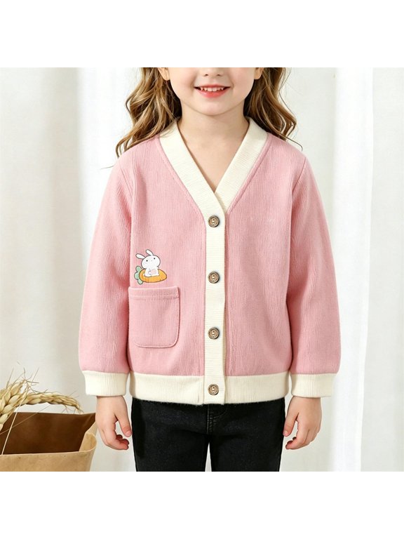 Girls Knit Cardigan V Neck Long Sleeve Button Up Loose Sweater Kids Toddler Fashion School Outwear Jacket Coat Girls Knit Cardigan Sweater Back-To-School