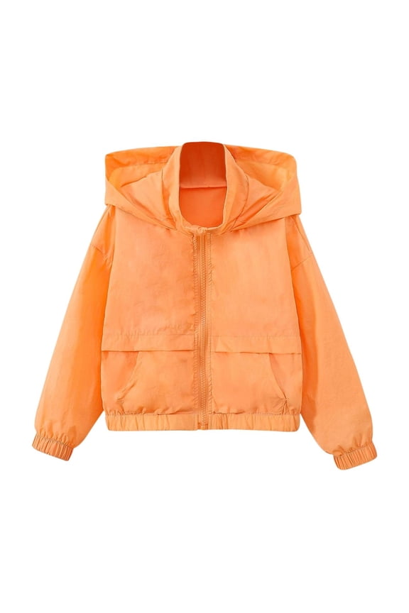 Girls Lightweight Windbreaker Jacket 𝖶aterproof Packable Hooded Full Zip Raincoat Kids Boys Outdoor Casual Jacket Compact Travel Jacket