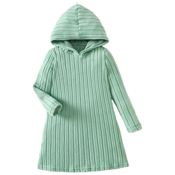 EnJoCho Girls Long Sleeve Ribbed Dress Set for Toddlers 2-8 Years, Solid Color Casual Elegant Everyday Outfit Knit Dresses