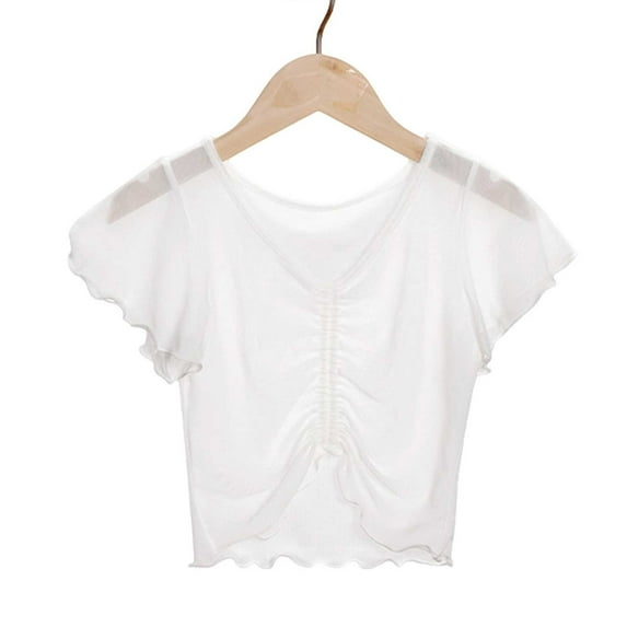 EnJoCho Girls Mesh Ballet Top - Fluter Sleeve Dance Shawl for Ballet & Gymnastics, Lightweight Stretchy Performance Practice Cover-Up