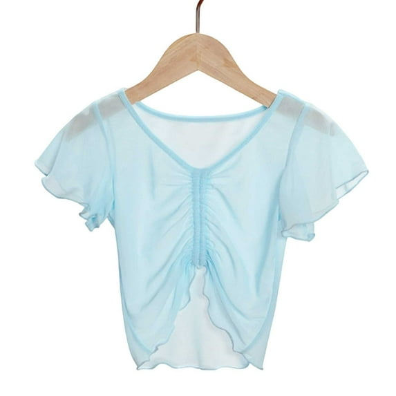 EnJoCho Girls Mesh Ballet Top - Fluter Sleeve Dance Shawl for Ballet & Gymnastics, Lightweight Stretchy Performance Practice Cover-Up