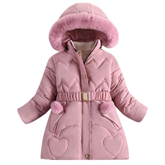 EnJoCho Girls Mid-Length Hooded Puffer Coat, Quilted Cotton-Filled Outer Jacket, Relaxed fit parka, Warm casual outer layer for kids fall winter outdoor daily wear