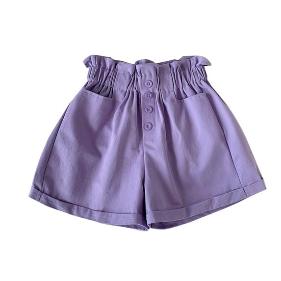 EnJoCho Summer Casual Fashion Pants Toddler Kids Girls Solid Color Ruffles High Waist Shorts Children's Button Pocket Shorts Pants