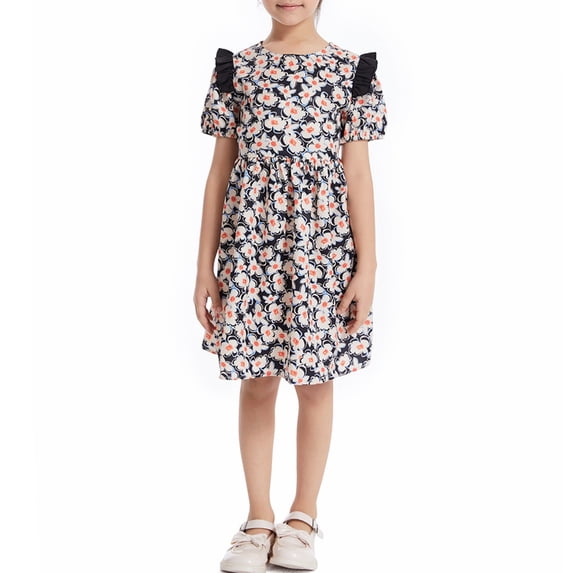 EnJoCho Girls Midi Flower Dress with Ruffl𝖾 Short Sleeve Kids Ruched Smoc𝗄ed Ruffl𝖾 A-Line Casual Maxi Dresses for Holiday