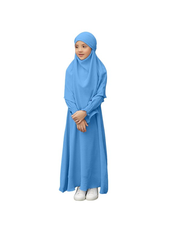 Girls Modest Prayer Dress Kids Musli𝗆 Dress for Girls Islami𝖼 Prayer Abaya Dress with Hijab Jibab 2 Piece Eid Ramadan 𝖣ubai Outfits Kaftan Robe